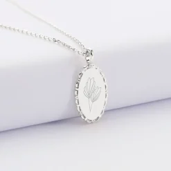 Pendentif personnalisé médaille vintage ovale dentelée gravée argent 20x13 mm
