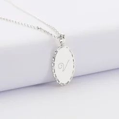 Pendentif personnalisé médaille vintage ovale dentelée gravée argent 20x13 mm