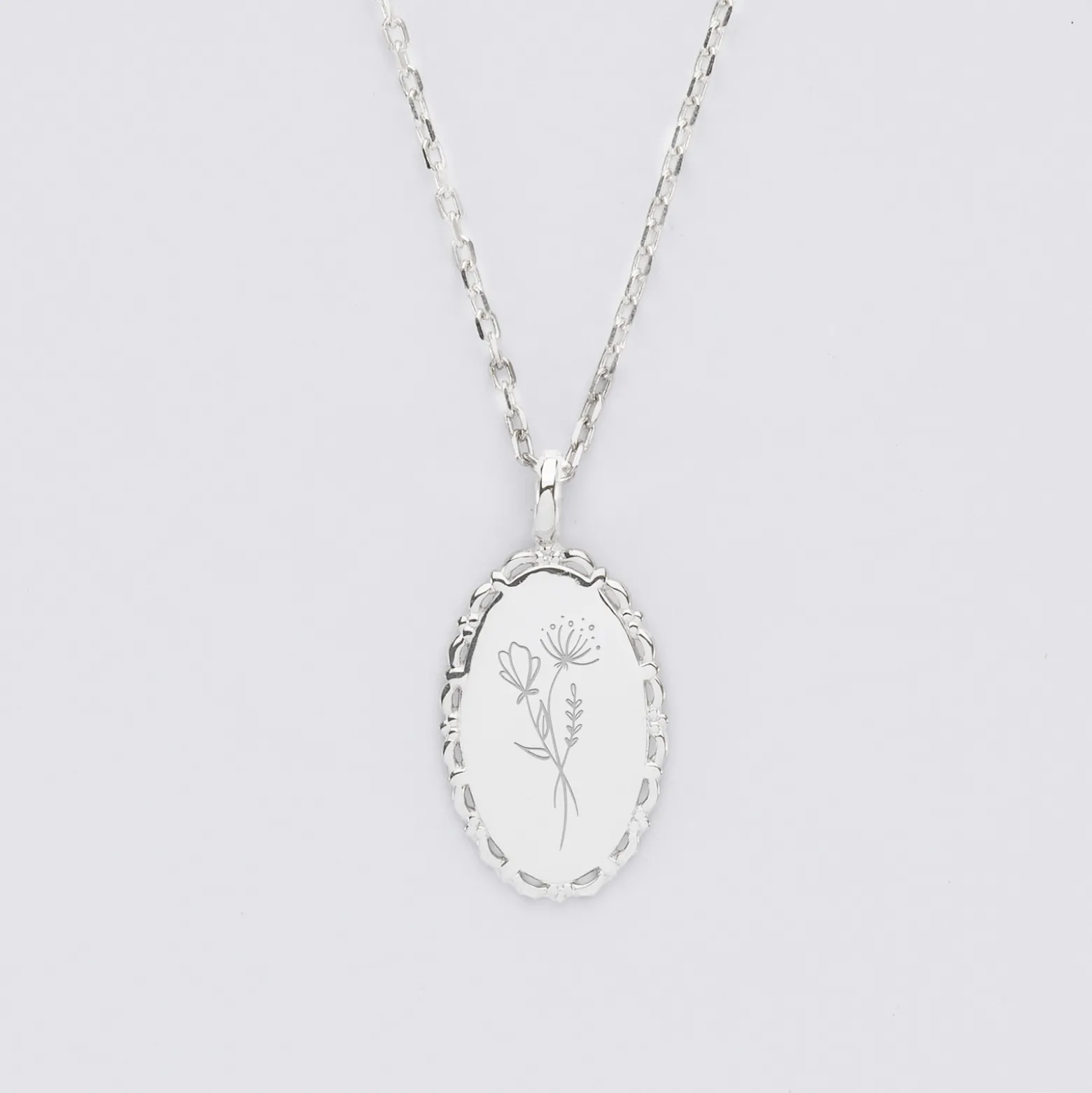 Pendentif personnalisé médaille vintage ovale dentelée gravée argent 20x13 mm