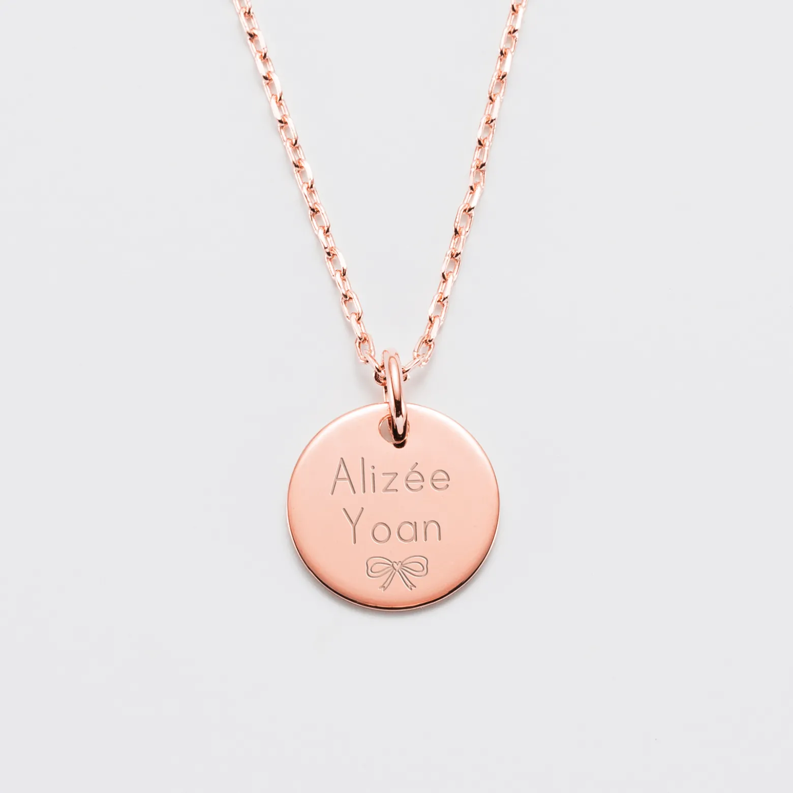 Pendentif personnalisé médaille gravée plaqué or rose 15 mm