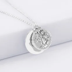 Pendentif personnalisé médaille gravée argent 19 mm et breloque arbre de vie contour torsadé 16 mm