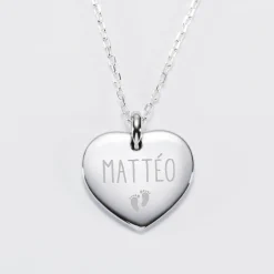 Pendentif personnalisé médaille gravée argent coeur bombé 21x20 mm