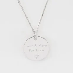Pendentif personnalisé médaille soleil coeur bombé gravée argent 19 mm