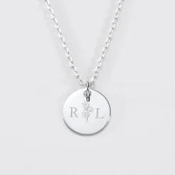 Pendentif personnalisé médaille gravée argent 15 mm - Edition spéciale mariage Initiales Florales