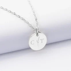 Pendentif personnalisé médaille gravée argent 15 mm - Edition spéciale mariage Initiales Florales