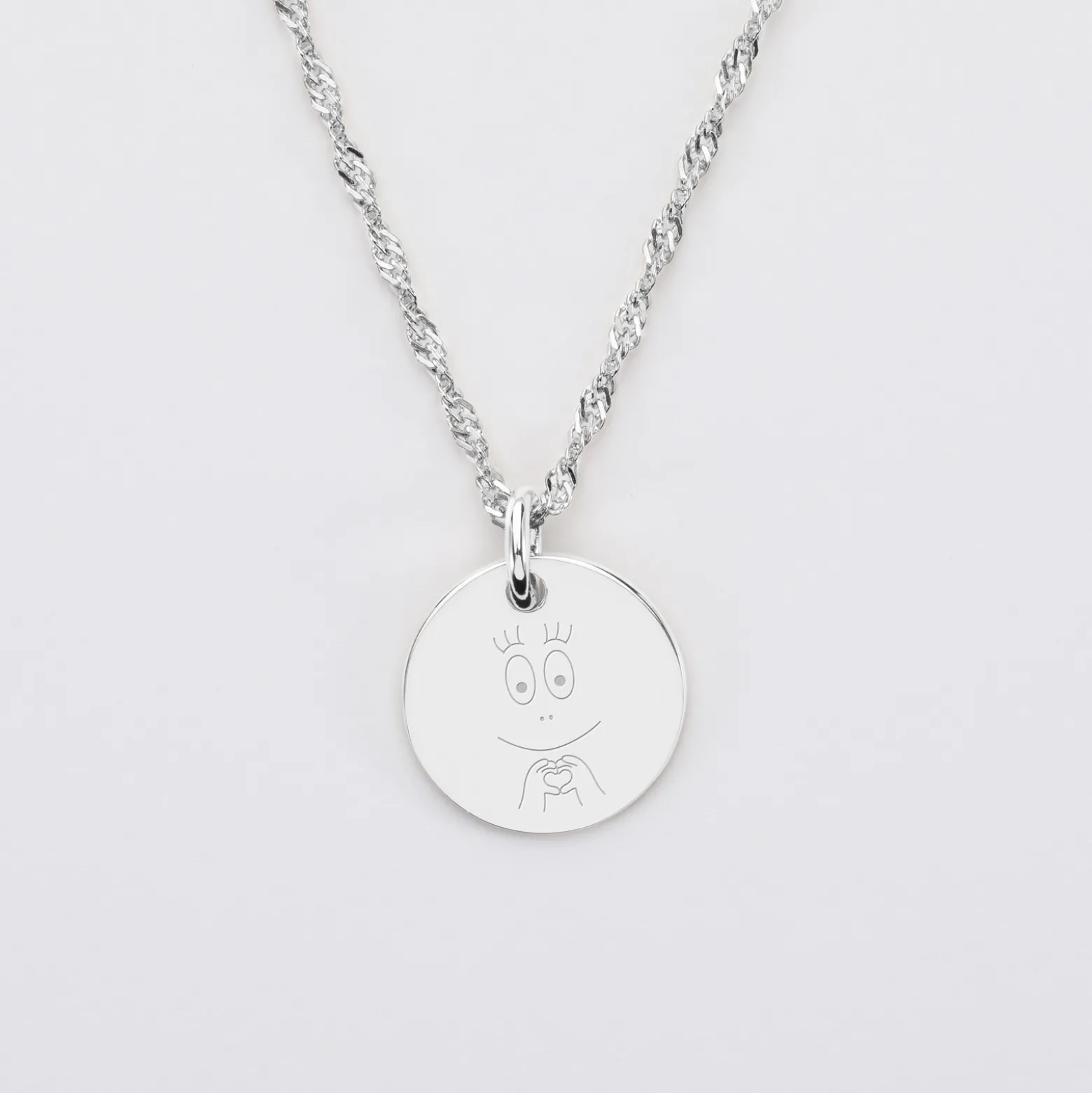 Pendentif personnalisé médaille gravée argent 15 mm - HappyBulle x Barbapapa