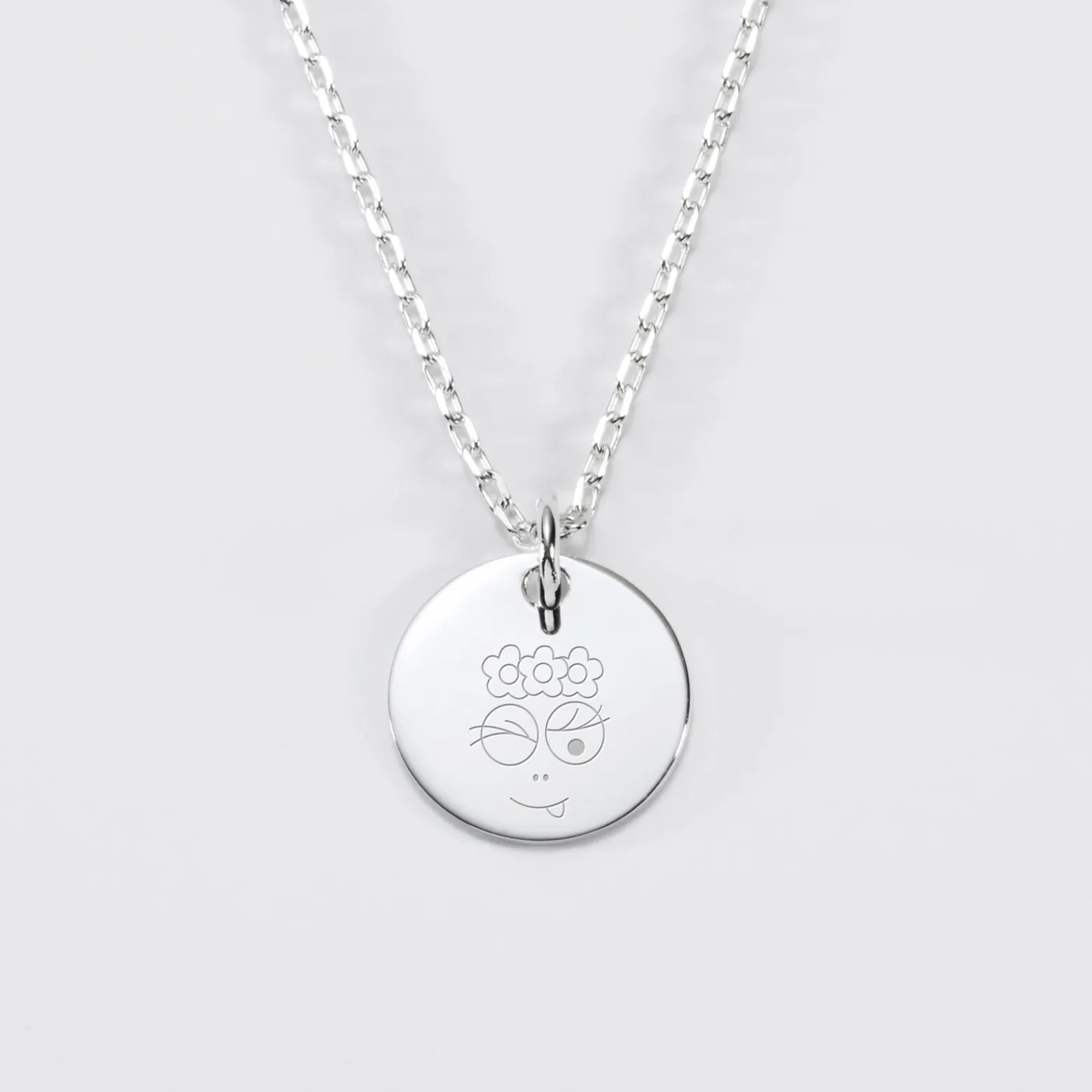 Pendentif personnalisé médaille gravée argent 15 mm - HappyBulle x Barbapapa