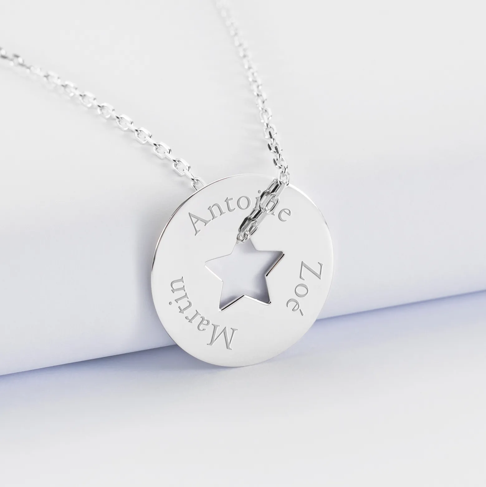 Pendentif personnalisé médaille gravée argent cible étoile 21 mm