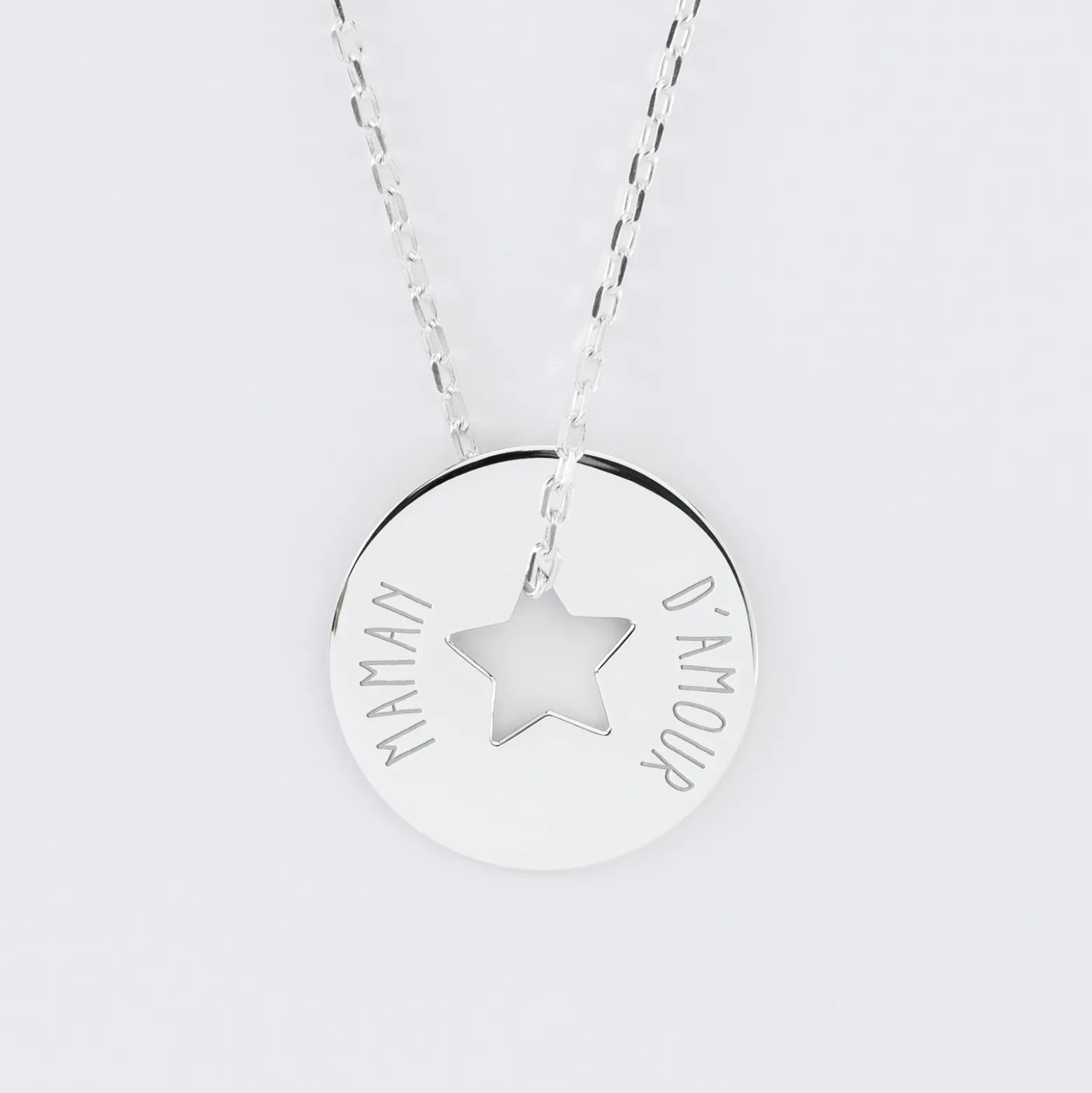 Pendentif personnalisé médaille gravée argent cible étoile 21 mm
