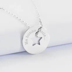 Pendentif personnalisé médaille gravée argent cible étoile 21 mm