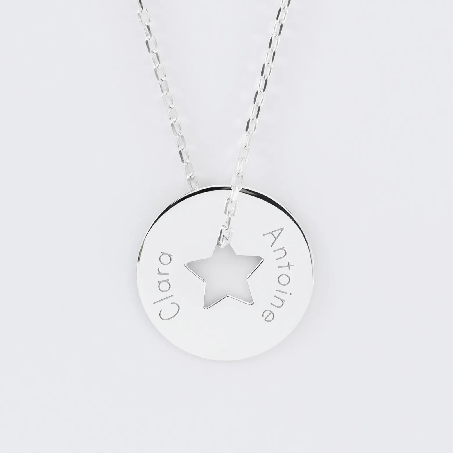 Pendentif personnalisé médaille gravée argent cible étoile 21 mm