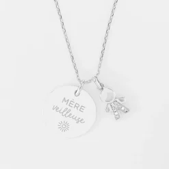 Pendentif personnalisé médaille gravée argent 19 mm et breloque petit garçon scintillant 12 mm
