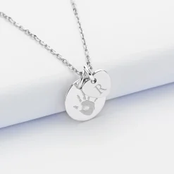 Pendentif personnalisé médaille gravée argent 15 mm et breloque coeur 10 mm