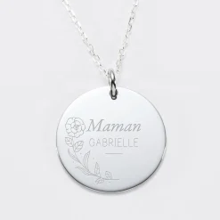 Pendentif personnalisé médaille gravée argent 27 mm - Edition spéciale Ornement floral