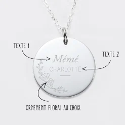 Pendentif personnalisé médaille gravée argent 27 mm - Edition spéciale Ornement floral