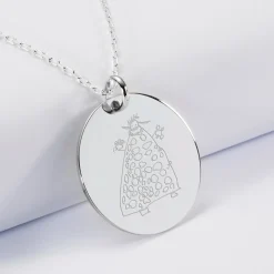Pendentif personnalisé médaille gravée argent 27 mm - Edition spéciale Ornement floral