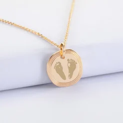 Pendentif personnalisé médaille contour strié gravée plaqué or 17 mm