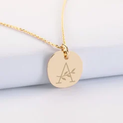 Pendentif personnalisé médaille contour strié gravée plaqué or 17 mm