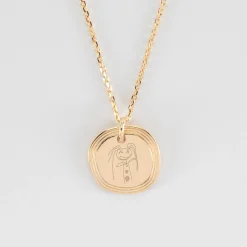 Pendentif personnalisé médaille contour strié gravée plaqué or 17 mm