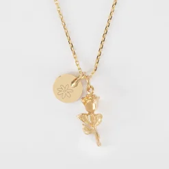 Pendentif personnalisé médaille gravée plaqué or 10 mm et breloque rose 19 mm