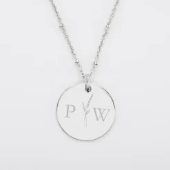 Pendentif personnalisé médaille gravée argent 19 mm - Edition spéciale mariage Initiales Florales