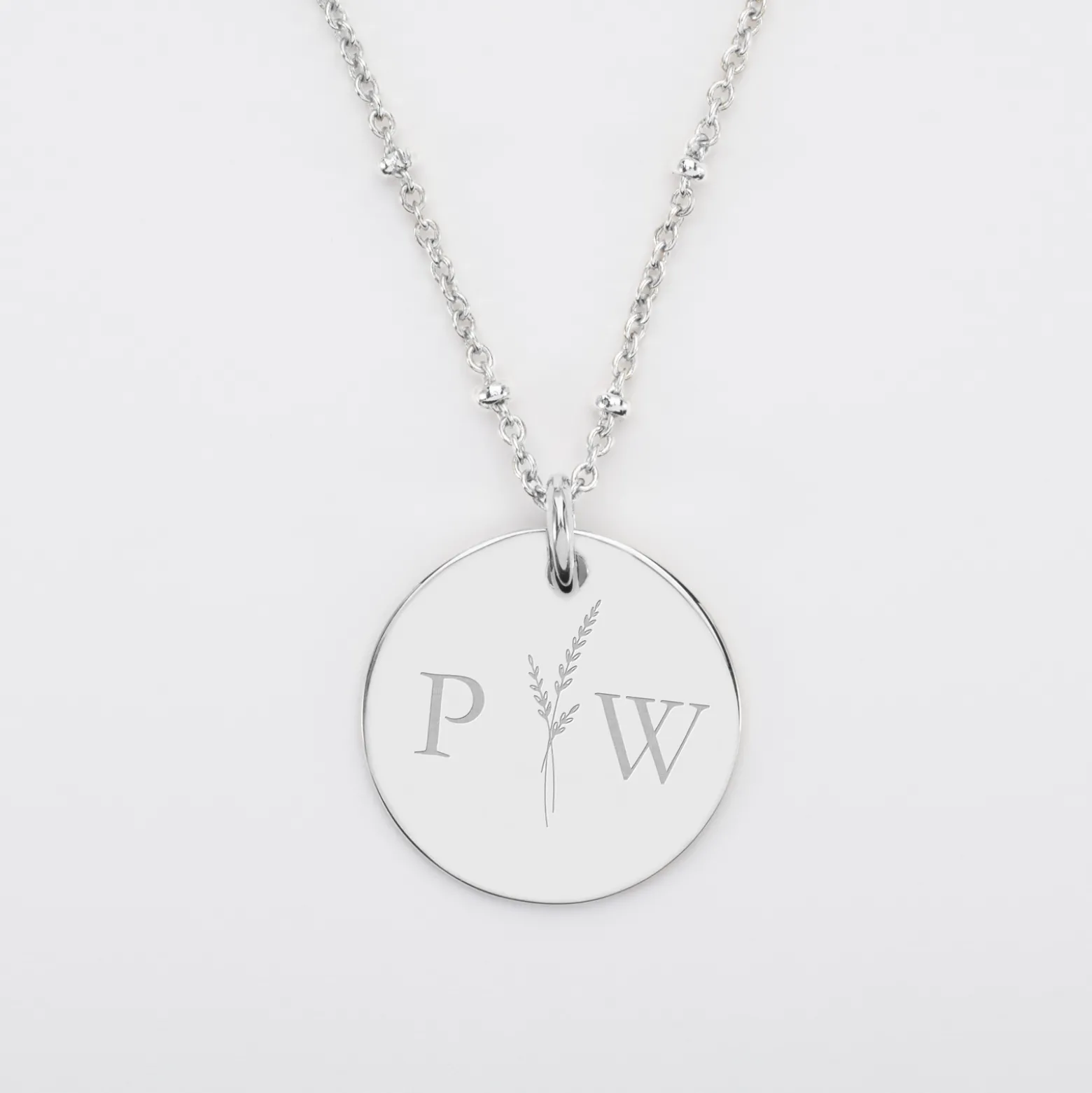 Pendentif personnalisé médaille gravée argent 19 mm - Edition spéciale mariage Initiales Florales