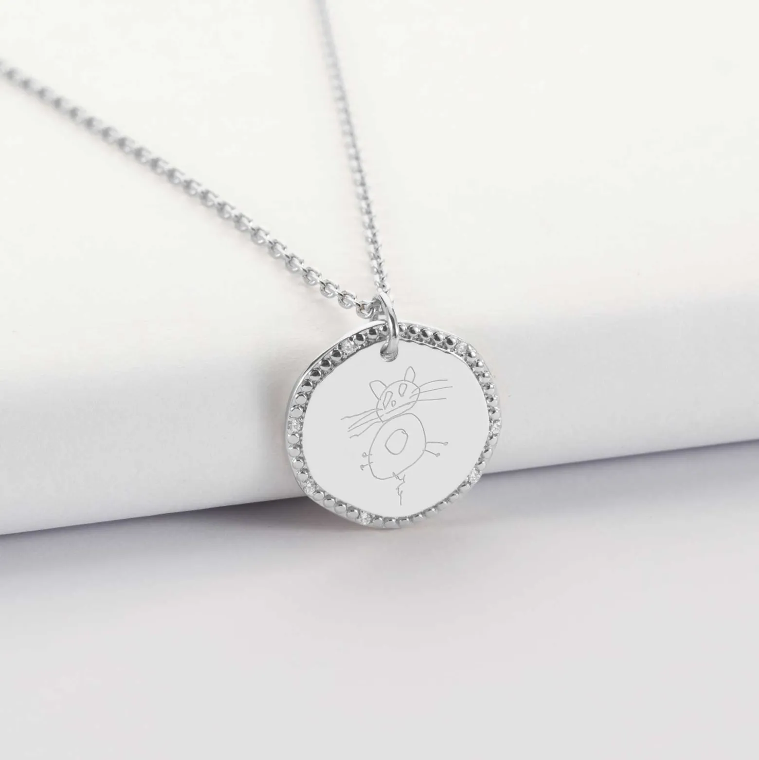 Pendentif personnalisé médaille contour scintillant gravée argent 16 mm
