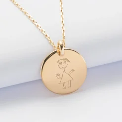 Pendentif personnalisé médaille bombée gravée plaqué or 20 mm