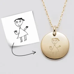Pendentif personnalisé médaille bombée gravée plaqué or 20 mm