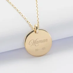 Pendentif personnalisé médaille bombée gravée plaqué or 20 mm