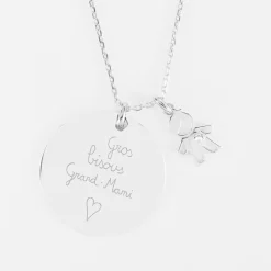 Pendentif personnalisé médaille gravée argent 27 mm et breloque petit garçon zircon 12 mm