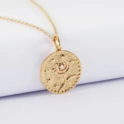 Pendentif personnalisé médaille gravée plaqué or texturée rose scintillante 19 mm