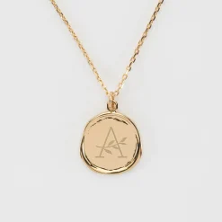Pendentif personnalisé médaille cachet gravée plaqué or 17 mm