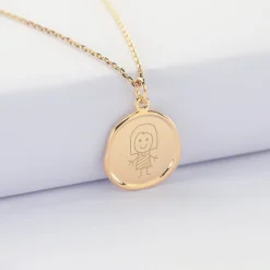 Pendentif personnalisé médaille cachet gravée plaqué or 17 mm