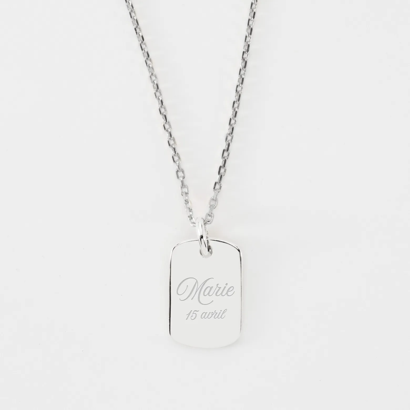 Pendentif personnalisé médaille gravée martelée argent rectangle 17x11 mm - Nos petits imparfaits