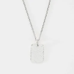 Pendentif personnalisé médaille gravée martelée argent rectangle 17x11 mm - Nos petits imparfaits