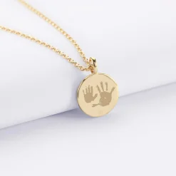 Pendentif personnalisé médaille gravée plaqué or email blanc soleil 14 mm