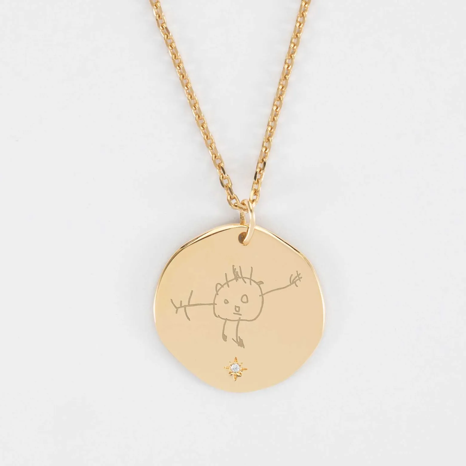 Pendentif personnalisé médaille scintillante gravée plaqué or 20 mm