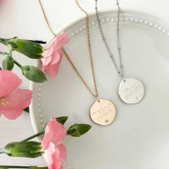 Pendentif personnalisé médaille scintillante gravée plaqué or 20 mm