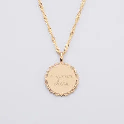Pendentif personnalisé médaille vintage dentelée gravée plaqué or 17 mm