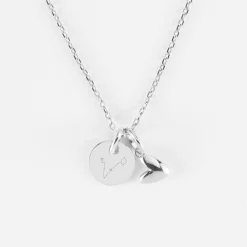 Pendentif personnalisé médaille gravée argent 10 mm et breloque petit coeur bombé 7 mm - HappyBulle x Atelier Wagram