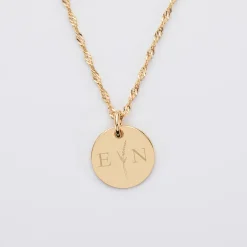Pendentif personnalisé médaille gravée plaqué or 15 mm - Edition spéciale mariage Initiales Florales