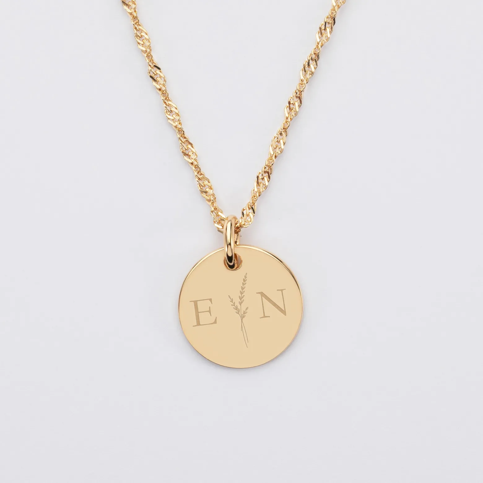 Pendentif personnalisé médaille gravée plaqué or 15 mm - Edition spéciale mariage Initiales Florales