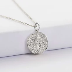 Pendentif personnalisé médaille gravée argent lettre initiale texturée 14 mm