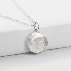 Pendentif personnalisé médaille gravée argent lettre initiale texturée 14 mm