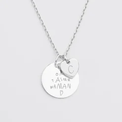 Pendentif personnalisé médaille gravée argent 19 mm et breloque coeur 10 mm