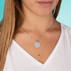 Pendentif personnalisé médaille gravée argent 19 mm et breloque coeur 10 mm