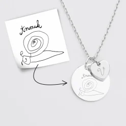 Pendentif personnalisé médaille gravée argent 19 mm et breloque coeur 10 mm