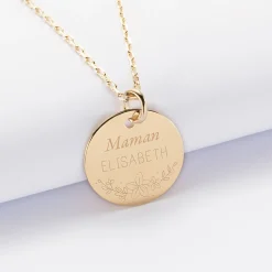 Pendentif personnalisé médaille gravée plaqué or 19 mm - Edition spéciale Ornement floral