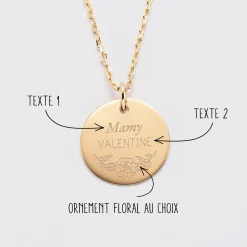 Pendentif personnalisé médaille gravée plaqué or 19 mm - Edition spéciale Ornement floral